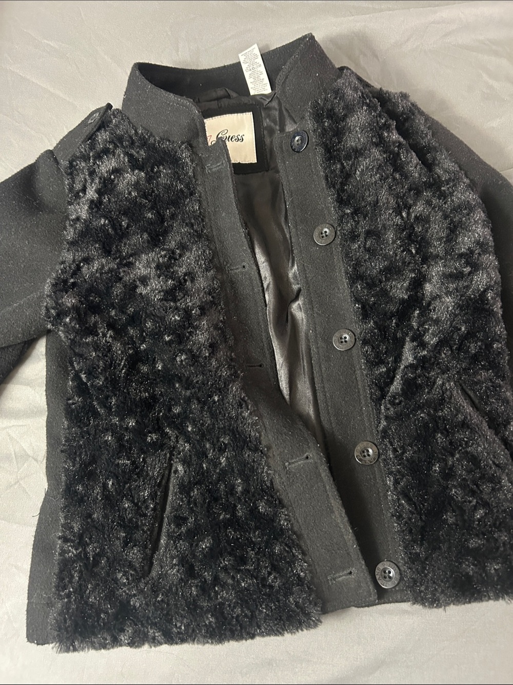 Guess Black Teddy Faux-Fur Front Jacket